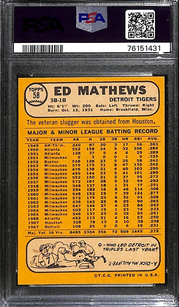 Lot Detail - 1968 Topps Eddie Mathews #58 Graded PSA 7 (Auto Grade 9)