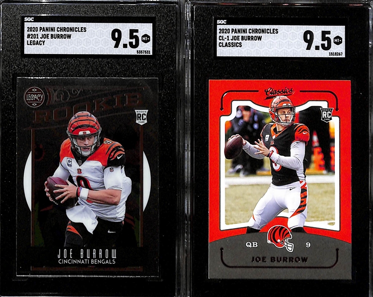 Lot of (5) SGC Graded Bengals Rookie Cards inc (4) Joe Burrows- Select (SGC 9.5), Chronicles Legacy (SGC 9.5), Chronicles Classics (SGC 9.5), +