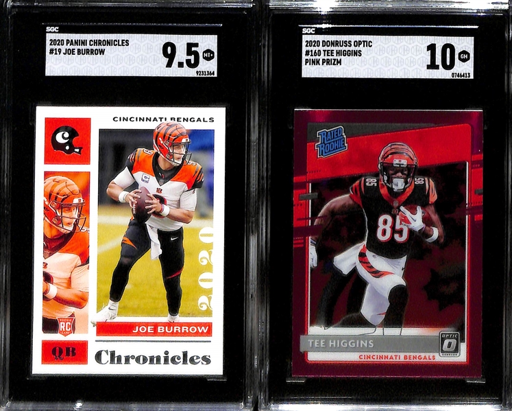 Lot of (5) SGC Graded Bengals Rookie Cards inc (4) Joe Burrows- Select (SGC 9.5), Chronicles Legacy (SGC 9.5), Chronicles Classics (SGC 9.5), +