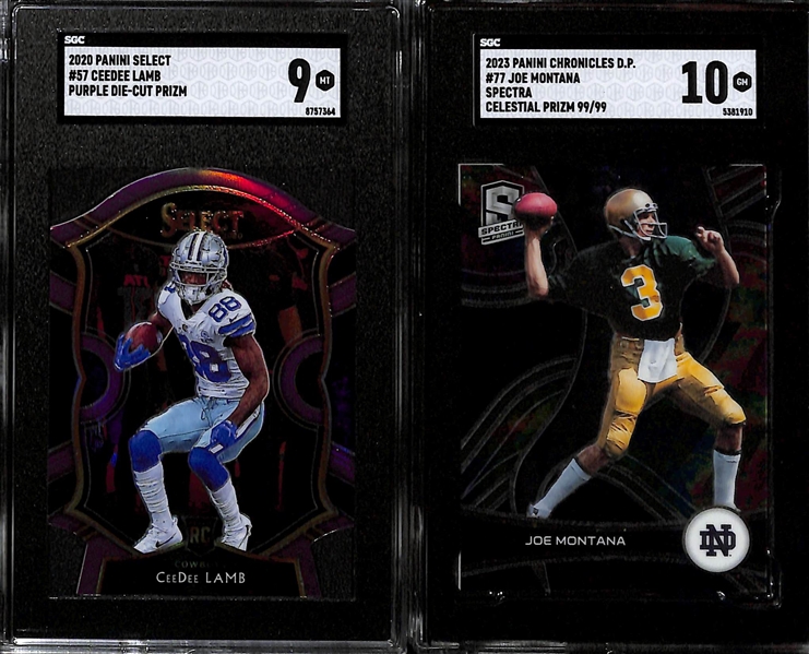 Lot of (6) SGC Graded Football Cards inc 2020 Select Jalen Hurts Rookie Purple Die Cut (SGC 9), 2020 Select Larry Fitzgerald Gold Die Cut (SGC 9.5) (#/10), +