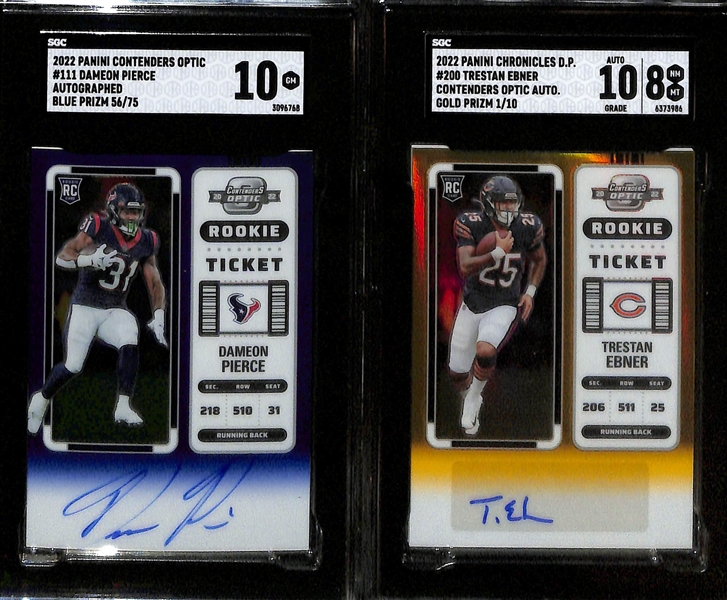 Lot of (4) SGC Graded 2022 Contenders Optic Football Rookie Autograph Cards inc. George Pickens (SGC 9.5), Skyy Moore Blue (SGC 9) (#/99), Dameon Pierce Blue (SGC 10) (#/75), +