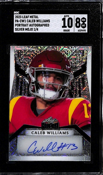 Lot of (2) SGC Graded 2023 Leaf Metal Rookie Autograph Cards inc. Caleb Williams (SGC 8) (#/4) and Jahmyr Gibbs (SGC 9.5) (#/5)