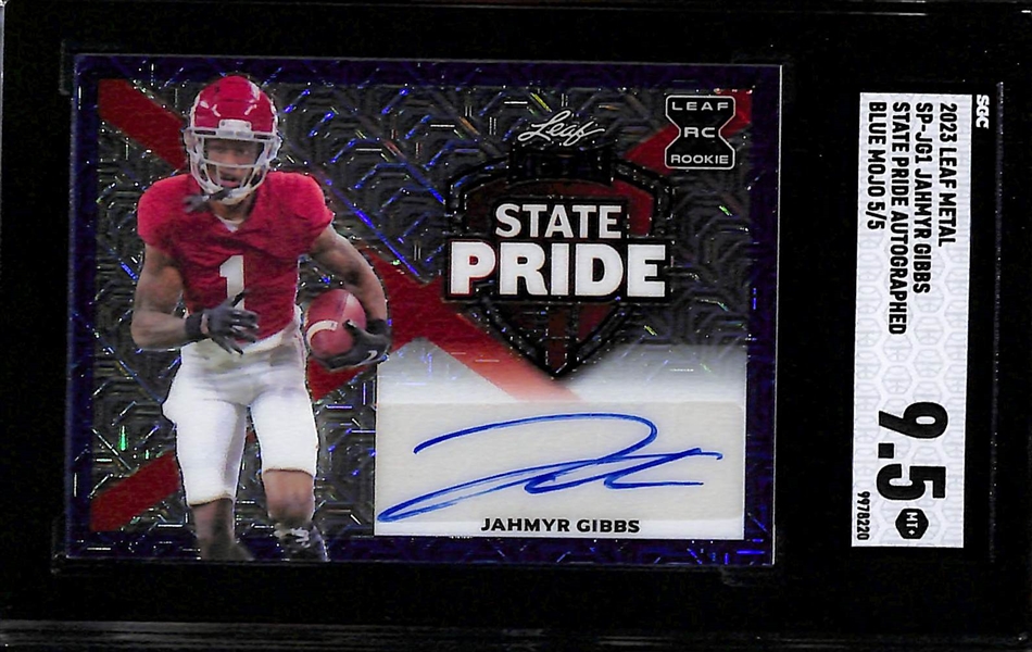 Lot of (2) SGC Graded 2023 Leaf Metal Rookie Autograph Cards inc. Caleb Williams (SGC 8) (#/4) and Jahmyr Gibbs (SGC 9.5) (#/5)