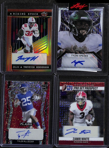 Lot of (14) Leaf Football Rookie Running Back Autograph Cards inc. Pro Set Metal Kenneth Walker (#/10), Valiant Brian Robinson Jr (#/25), Pro Set Metal Brian Robinson Jr (#/15), +