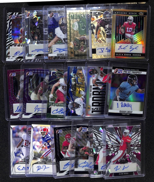 Lot of (18) Leaf Football Rookie Autograph Cards inc. Valiant Emeka Egbuka (#/1), Flash Isaiah Spiller (#/1), Metal Dewayne McBride (#/1), + 