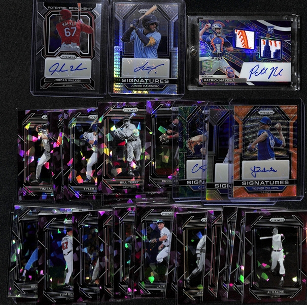 Lot of (30+) 2022 Panini Baseball Cards inc. Prizm Jordan Walker Autograph Rookie, Prizm Junior Caminero Rookie Autograph, +