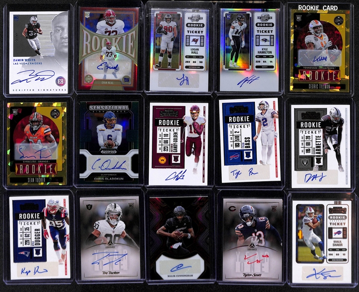 Lot of (29) Football Autograph Rookie Cards inc. Phoenix Christian Watson Patch (#/149), Contenders Jalen Tolbert Cracked Ice (#/23), +