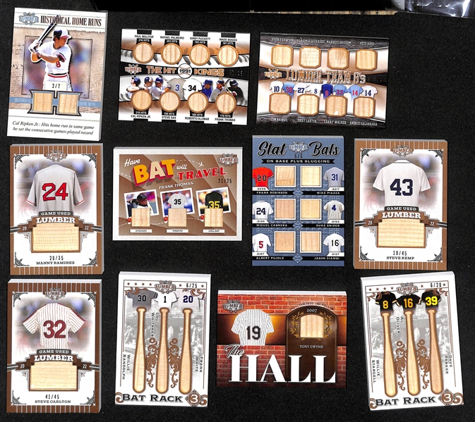 Lot of (11) 2022 Leaf Lumber Baseball Bat Relic Cards inc. Ripken, Rose, Thomas, Carter, Piazza, Snider, Robinson, +