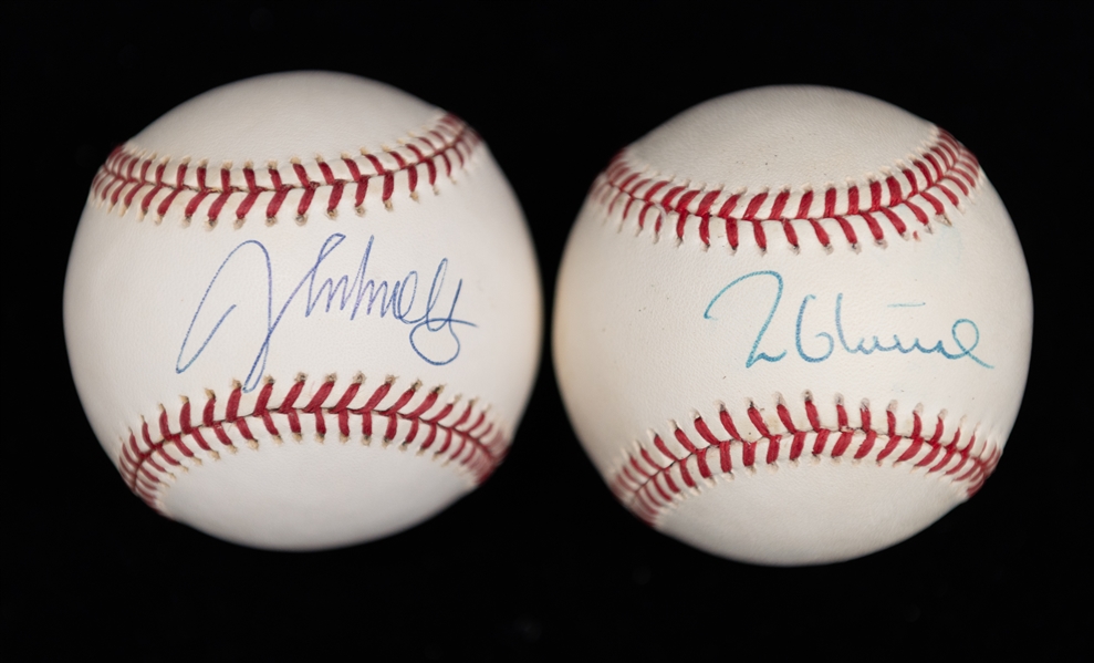 Lot of (2) Braves Hall of Famer Single Signed Baseballs - Tom Glavine & John Smolz (JSA Auction Letter)