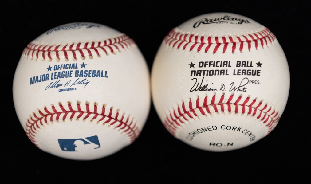 Lot of (2) Braves Hall of Famer Single Signed Baseballs - Tom Glavine & John Smolz (JSA Auction Letter)