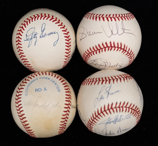 Lot of (4) Multi-Signed Baseballs w. HOF Pitchers Signed Baseball (JSA Auction Letter)