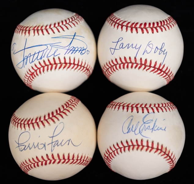 Lot of (4) Single Signed Baseballs w. HOFer Larry Doby/Minoso/Erskine/Fain (JSA Auction Letter)