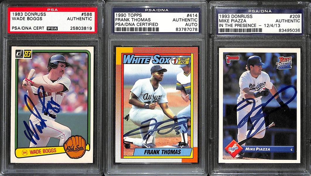 (3) Signed Rookie Cards - 1983 Donruss Wade Boggs, 1990 Topps Frank Thomas, 1993 Donruss Mike Piazza (All PSA/DNA Certified/Slabbed)