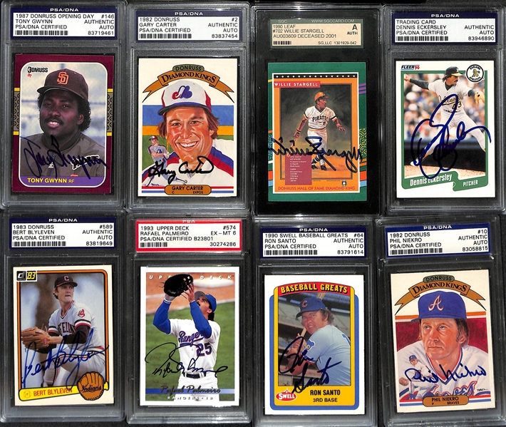 (8) Signed/Slabbed Cards - Tony Gwynn, Gary Carter, Stargell, Eckersley, Blyleven, Palmeiro, Santo, & P. Niekro