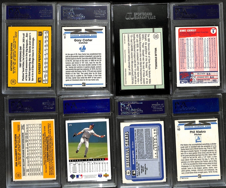 (8) Signed/Slabbed Cards - Tony Gwynn, Gary Carter, Stargell, Eckersley, Blyleven, Palmeiro, Santo, & P. Niekro