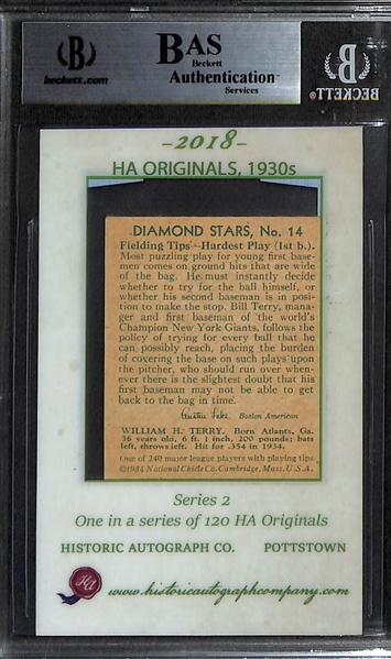 1934-36 Diamond Stars Bill Terry Card Encased w. Terry's Cut Autograph (From Historical Autographs HA Originals and Beckett Authenticated)