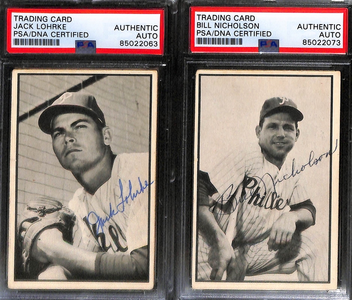 (7) Signed 1953 Baseball Cards (Ralph Kiner, Bob Friend, Andy Hansen, Jack Lohrke, Bill Nicholson, (2) Paul LaPalme (Topps & Bowman)