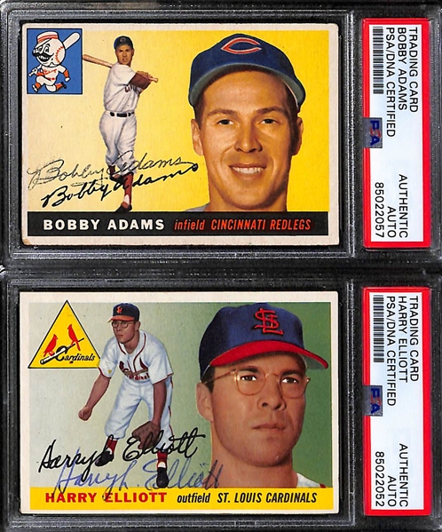 (9) 1955 Topps Signed Cards - Jack Jensen, Bobby Adams, Harry Elliott, Charlie Bishop, Steve Kraly, Thornton Kipper, Bob Kline, Don Ferrarese, Bunky Stewart (PSA/DNA Authenticated)