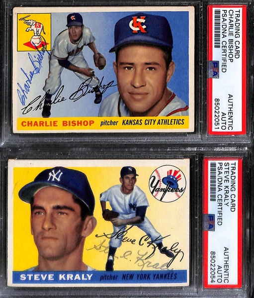 (9) 1955 Topps Signed Cards - Jack Jensen, Bobby Adams, Harry Elliott, Charlie Bishop, Steve Kraly, Thornton Kipper, Bob Kline, Don Ferrarese, Bunky Stewart (PSA/DNA Authenticated)