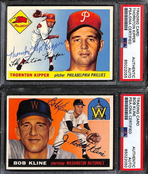 (9) 1955 Topps Signed Cards - Jack Jensen, Bobby Adams, Harry Elliott, Charlie Bishop, Steve Kraly, Thornton Kipper, Bob Kline, Don Ferrarese, Bunky Stewart (PSA/DNA Authenticated)