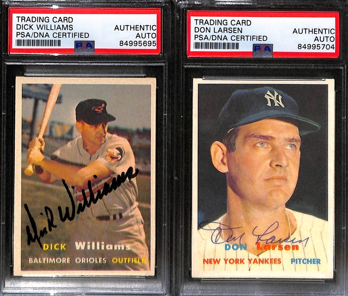 (4) 1957 Topps Signed Cards (Ted Kluszewski, Tony Kubek, Dick Williams, Don Larsen) - PSA/DNA Slabbed