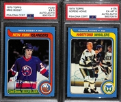 (2) Signed 1979 Topps Hockey Cards (PSA/DNA) - Mike Bossy (PSA 5) & Gordie Howe  (PSA 6)  - Autographs Graded Authentic