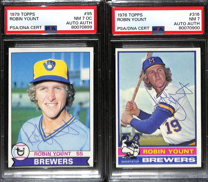 (3) Signed Topps Baseball Cards - 1966 Dick Selma Rookie (PSA 7), 1976 Robin Yount (PSA 7), 1978 Robin Yount (PSA 7 OC) - Autographs Graded Authentic