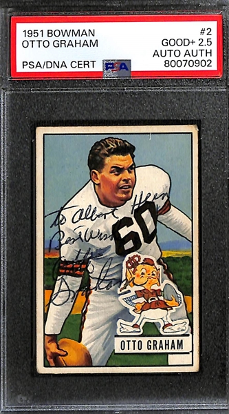 (2) Signed 1951 Bowman Football Cards - Otto Graham (PSA 2.5) & Lou Groza (PSA 3.5) - Autographs Graded Authentic