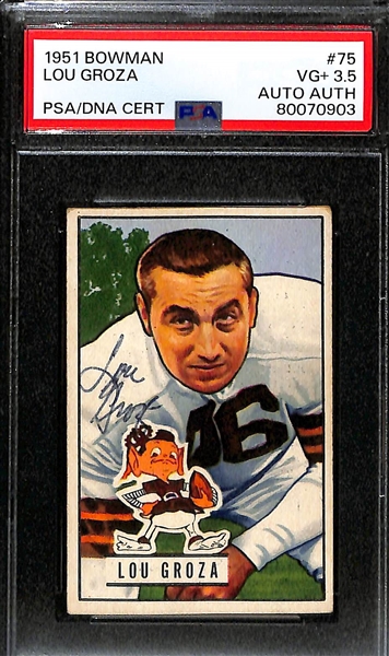 (2) Signed 1951 Bowman Football Cards - Otto Graham (PSA 2.5) & Lou Groza (PSA 3.5) - Autographs Graded Authentic