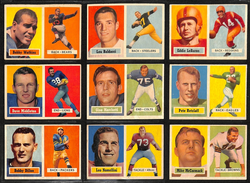 1957 Topps Football Partial Set - 127 of 154 Cards w. Night Train Lane Rookie Card