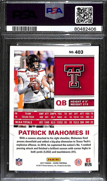 2017 Score Patrick Mahomes Rookie Card #403 Graded PSA 10 Gem Mint