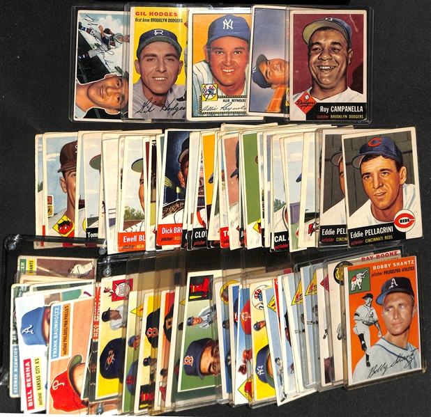  Lot of (80) 1952-1956 Topps Baseball Cards w. 1953 Topps Roy Campanella