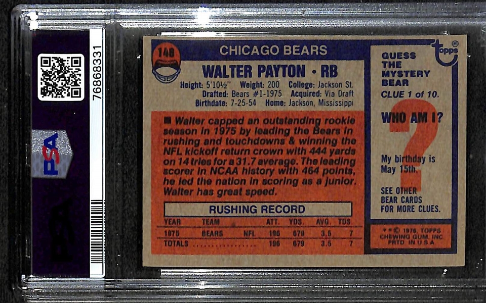 1976 Topps Walter Payton Rookie Card Graded PSA 5.5