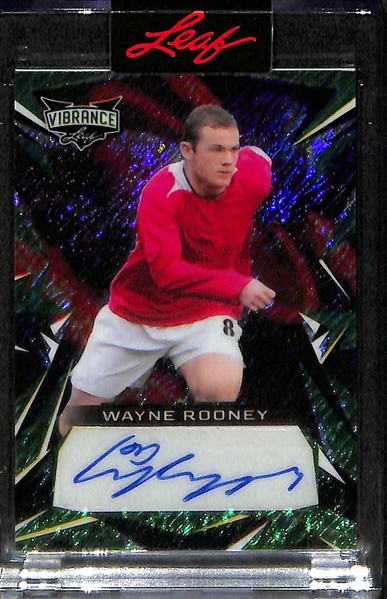 Lot of (3) Leaf Vibrance Soccer Autographs inc. Heung-Min Son/ Emerson Royal Dual (#/6), Pedri (#/8), Wayne Rooney (#/7)