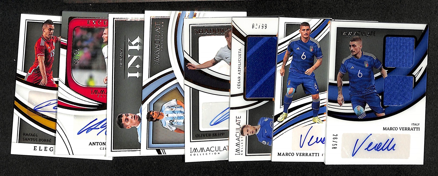 Lot of (8) 2022-23 Immaculate Soccer Autographs inc (2) Marco Verratti w/ (1) Patch Autograph 