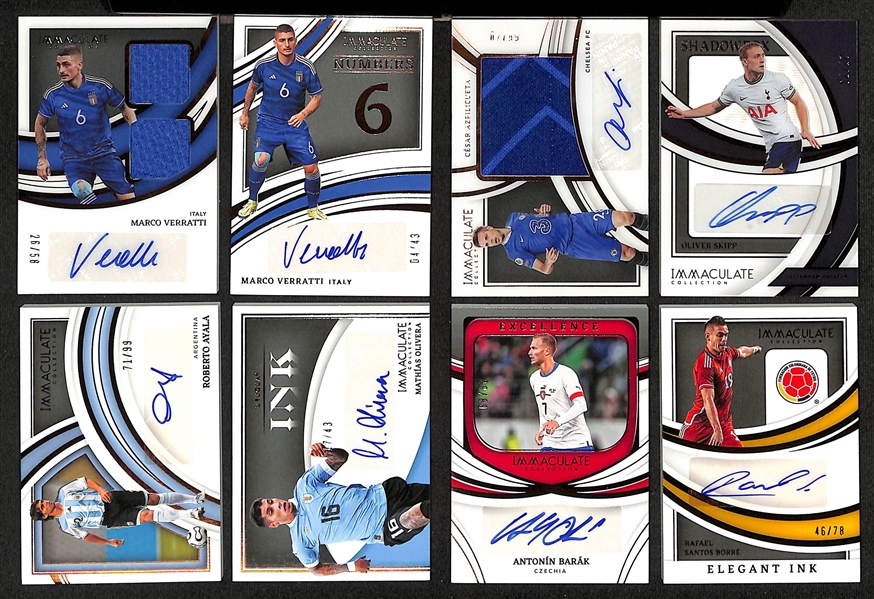 Lot of (8) 2022-23 Immaculate Soccer Autographs inc (2) Marco Verratti w/ (1) Patch Autograph 