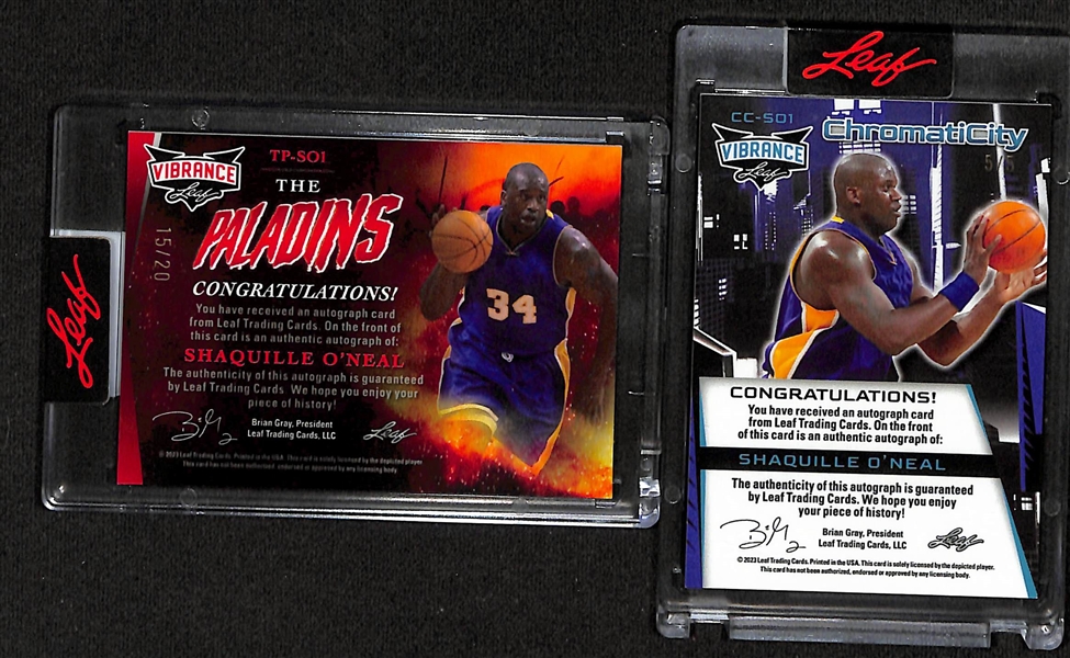 Lot of (2) Shaquille O'Neal Leaf Vibrance Autographs- The Paladins (#/20), Chromaticity (#/5)