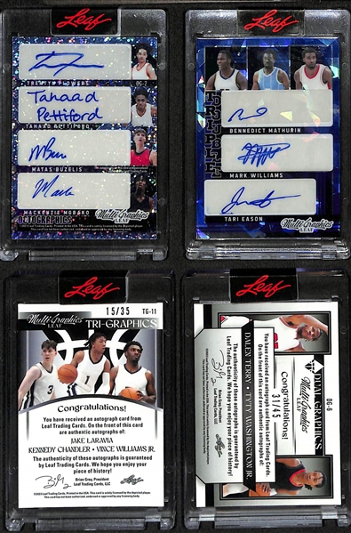 Lot of (4) 2022-23 Leaf Multigraphics Multi Autographed Cards inc Scoot Henderson, Bennedict Mathurin, TyTy Washington Jr, +