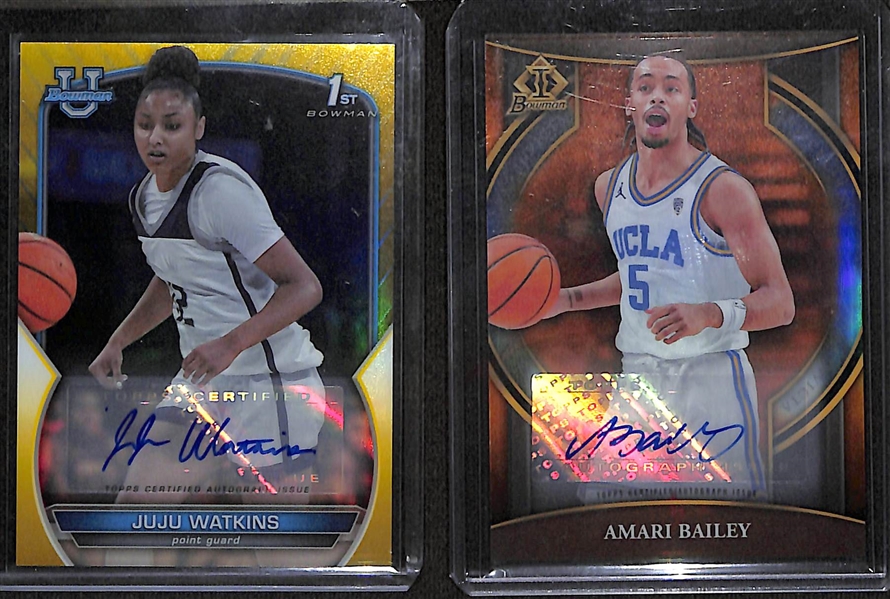 Lot of (14) Basketball Rookie Mostly Autograph Cards inc. Bowman Chrome Invicta Amari Bailey Orange (#/25), Bowman Chrome JuJu Watkins Yellow (#/75),  +