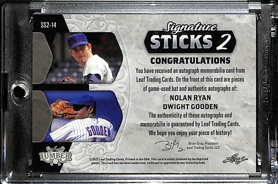 2022 Leaf Lumber Nolan Ryan/ Dwight Gooden Dual Autograph Bat Relic Signature Sticks (#/2)