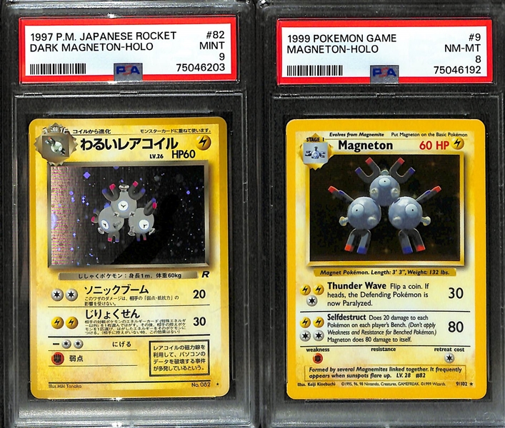 Lot of (3) PSA Graded 1990s Pokemon Cards inc. 1997 Japanese Dark Gyarados Holo (PSA 10),1997 Japanese Dark Magneton Holo (PSA 9), 1999 Base Set Magneton Holo (PSA 8) 