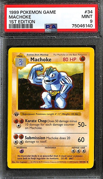 Lot of (3) 1999 1st Edition Base Set Shadowless Pokemon Cards All Graded PSA 9 inc. Machoke, Mamar, Nidoran