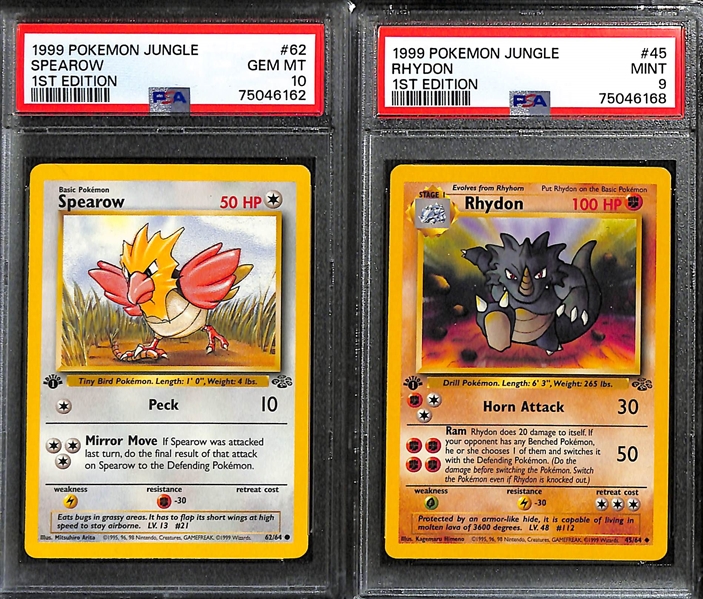 Lot of (12) PSA Graded 1999 1st Edition Jungle Pokemon Cards inc. Spearow (PSA 10), Rhydon (PSA 9), Rapidash (PSA 9), Venonat (PSA 9), + 