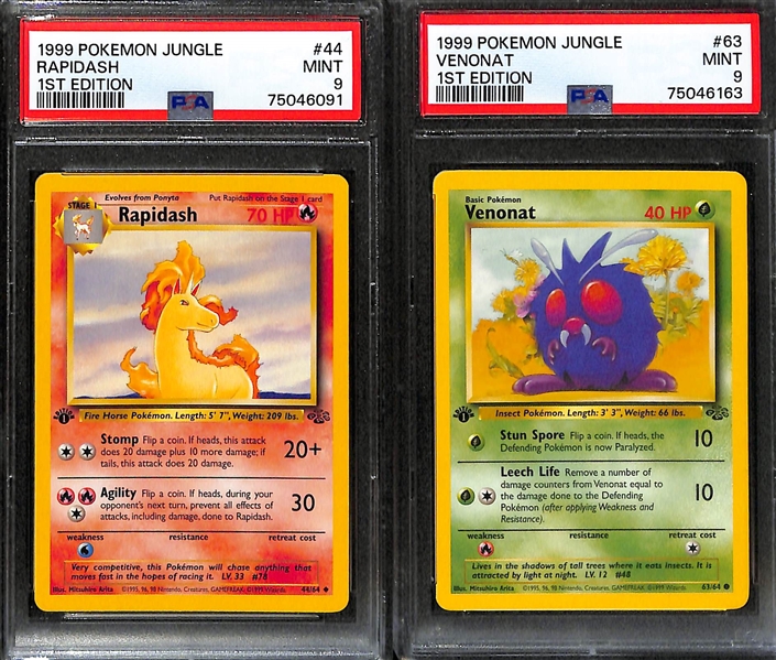 Lot of (12) PSA Graded 1999 1st Edition Jungle Pokemon Cards inc. Spearow (PSA 10), Rhydon (PSA 9), Rapidash (PSA 9), Venonat (PSA 9), + 