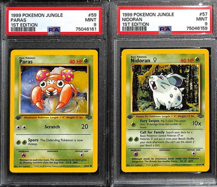 Lot of (12) PSA Graded 1999 1st Edition Jungle Pokemon Cards inc. Spearow (PSA 10), Rhydon (PSA 9), Rapidash (PSA 9), Venonat (PSA 9), + 