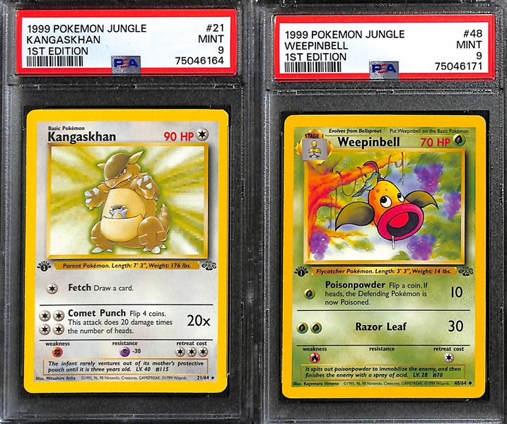 Lot of (10) Graded 1999 and 2000 Pokemon Cards w/ Mostly 1st Edition Jungle Cards inc. 1st Edition Jungle Kangaskhan (PSA 9), 1st Edition Jungle Weepinbell (PSA 9), +