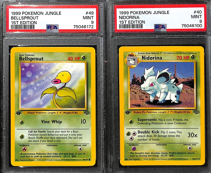 Lot of (10) Graded 1999 and 2000 Pokemon Cards w/ Mostly 1st Edition Jungle Cards inc. 1st Edition Jungle Kangaskhan (PSA 9), 1st Edition Jungle Weepinbell (PSA 9), +