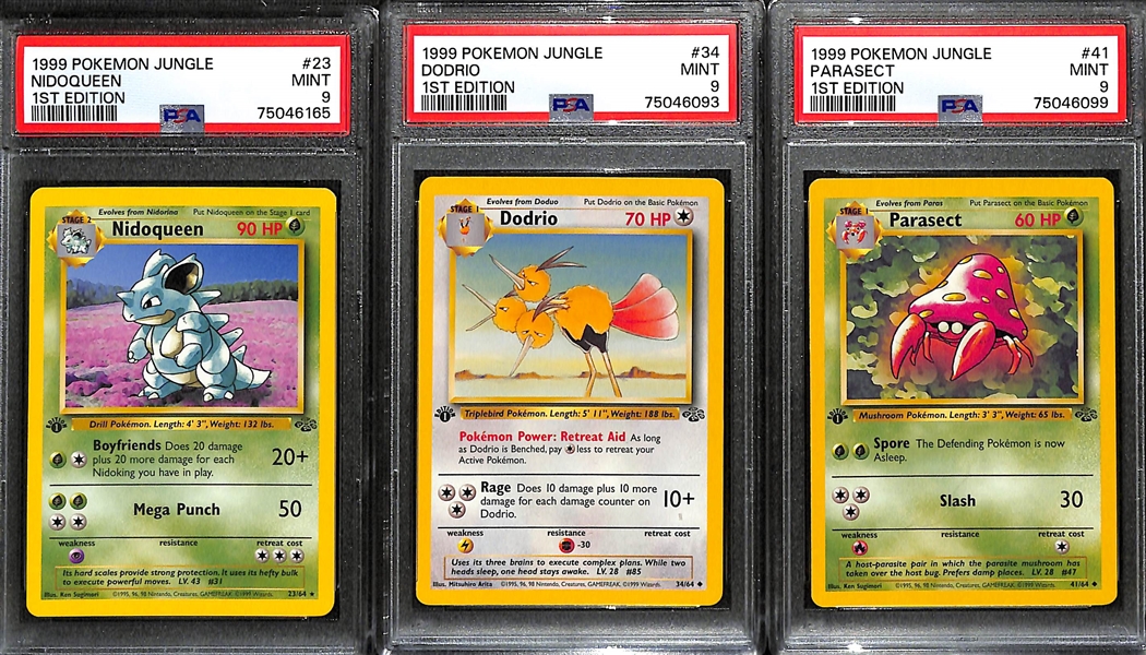 Lot of (10) Graded 1999 and 2000 Pokemon Cards w/ Mostly 1st Edition Jungle Cards inc. 1st Edition Jungle Kangaskhan (PSA 9), 1st Edition Jungle Weepinbell (PSA 9), +