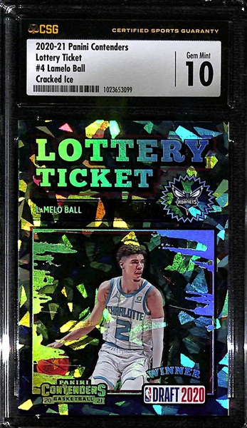 2020-21 Contenders Lamelo Ball Lottery Ticket Rookie Cracked Ice Graded CGC 10 (#/25)