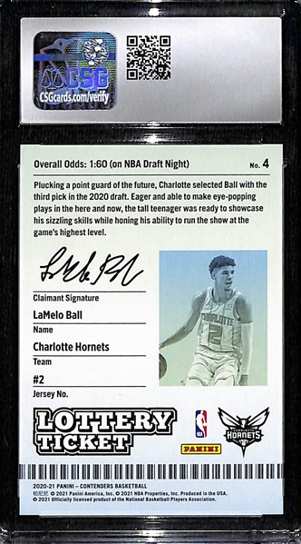 2020-21 Contenders Lamelo Ball Lottery Ticket Rookie Cracked Ice Graded CGC 10 (#/25)